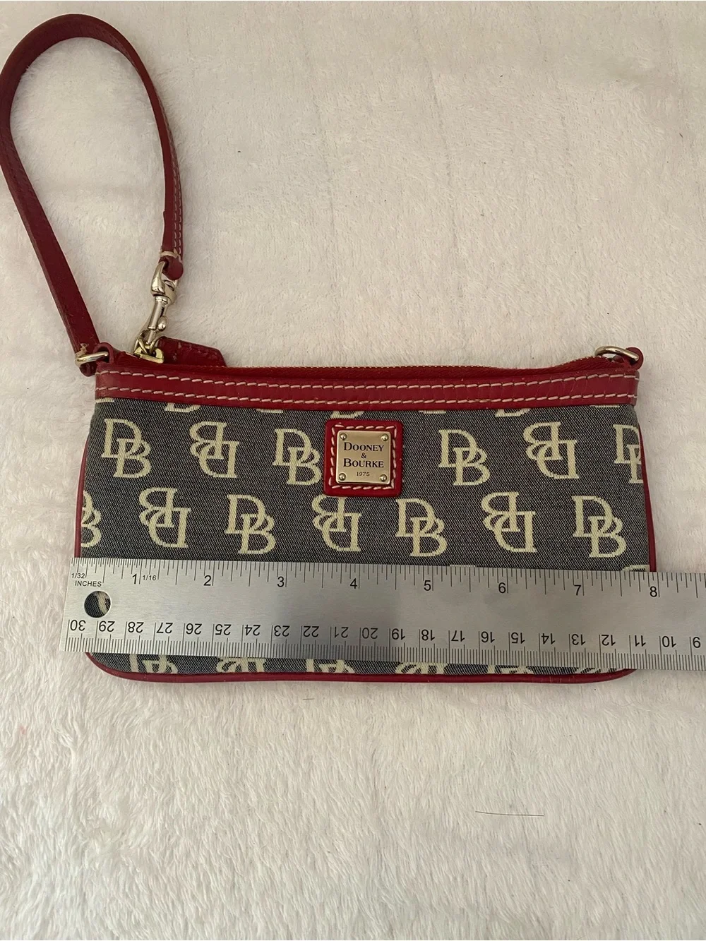 Dooney & Bourke DB Logo Canvas Wristlet with Red Trim and Extender